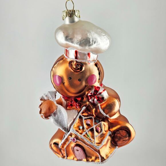 Gingerbread man building house Glass Christmas Ornament, New - Picture 1 of 4
